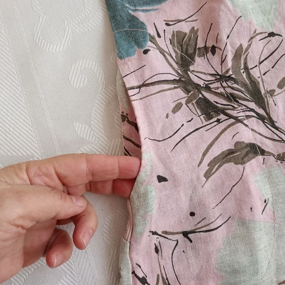 NWT PURO LINO 100% Linen Dress Made in Italy Floral Print Cap Sleeve Pockets M - Picture 13 of 17